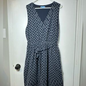 Lk new Draper James dress XL navy blue white tie belt pockets v neck sleeveless